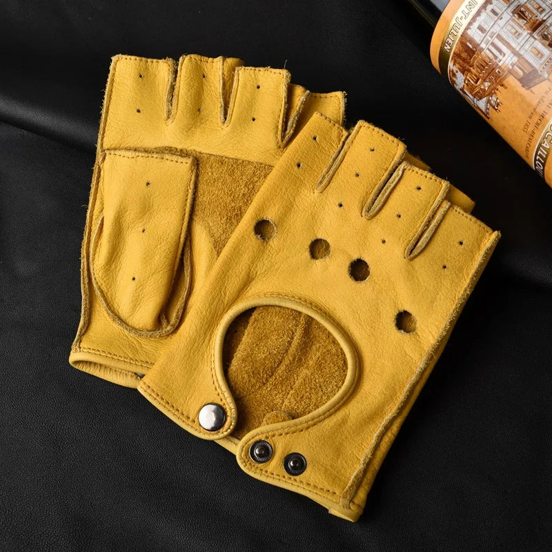 Men's Genuine Leather Gloves Fingerless