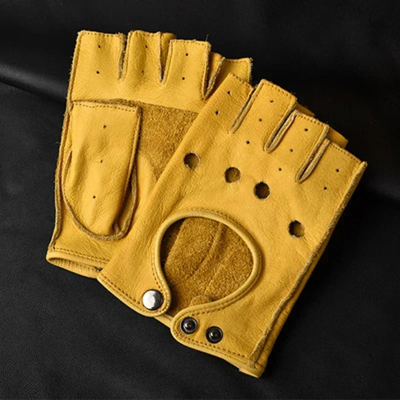 Men's Genuine Leather Gloves Fingerless