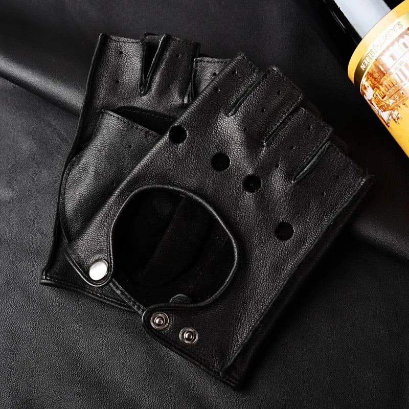 Men's Genuine Leather Gloves Fingerless