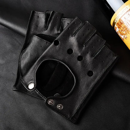 Men's Genuine Leather Gloves Fingerless